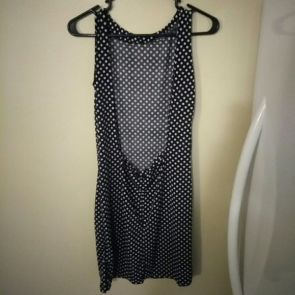 Flower applique backless polka dot mini dress